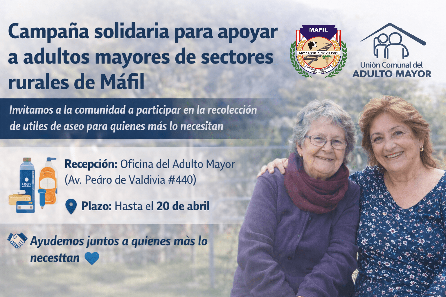 Campaña solidaria busca apoyar a adultos mayores de sectores rurales de Máfil